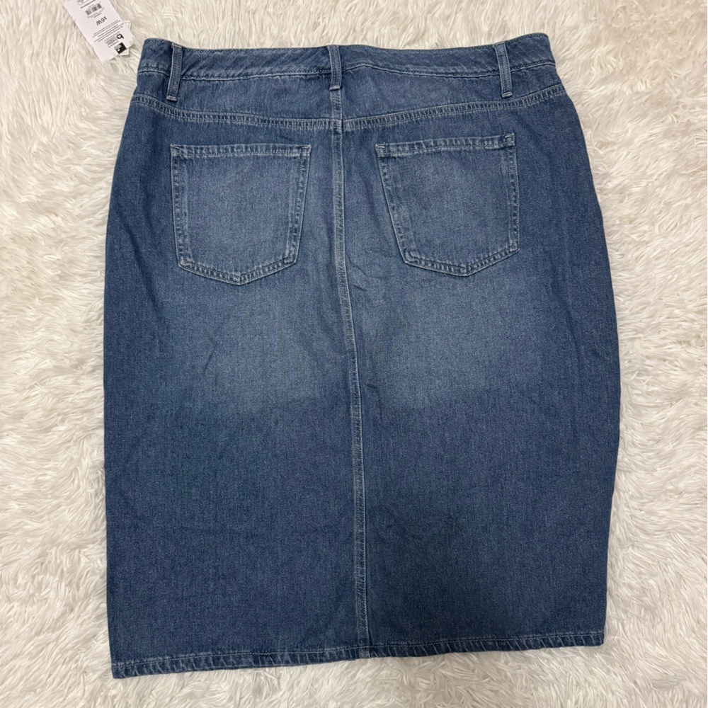 Terra & Sky Blue Midi Skirt Denim Midi Skirt Midi Jean Skirt - Picture 6 of 6